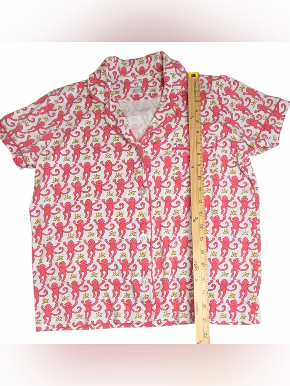 Roller Rabbit Monkey Print Pajama Set Size Small Pink White Short Sleeve Shorts - Picture 5 of 9